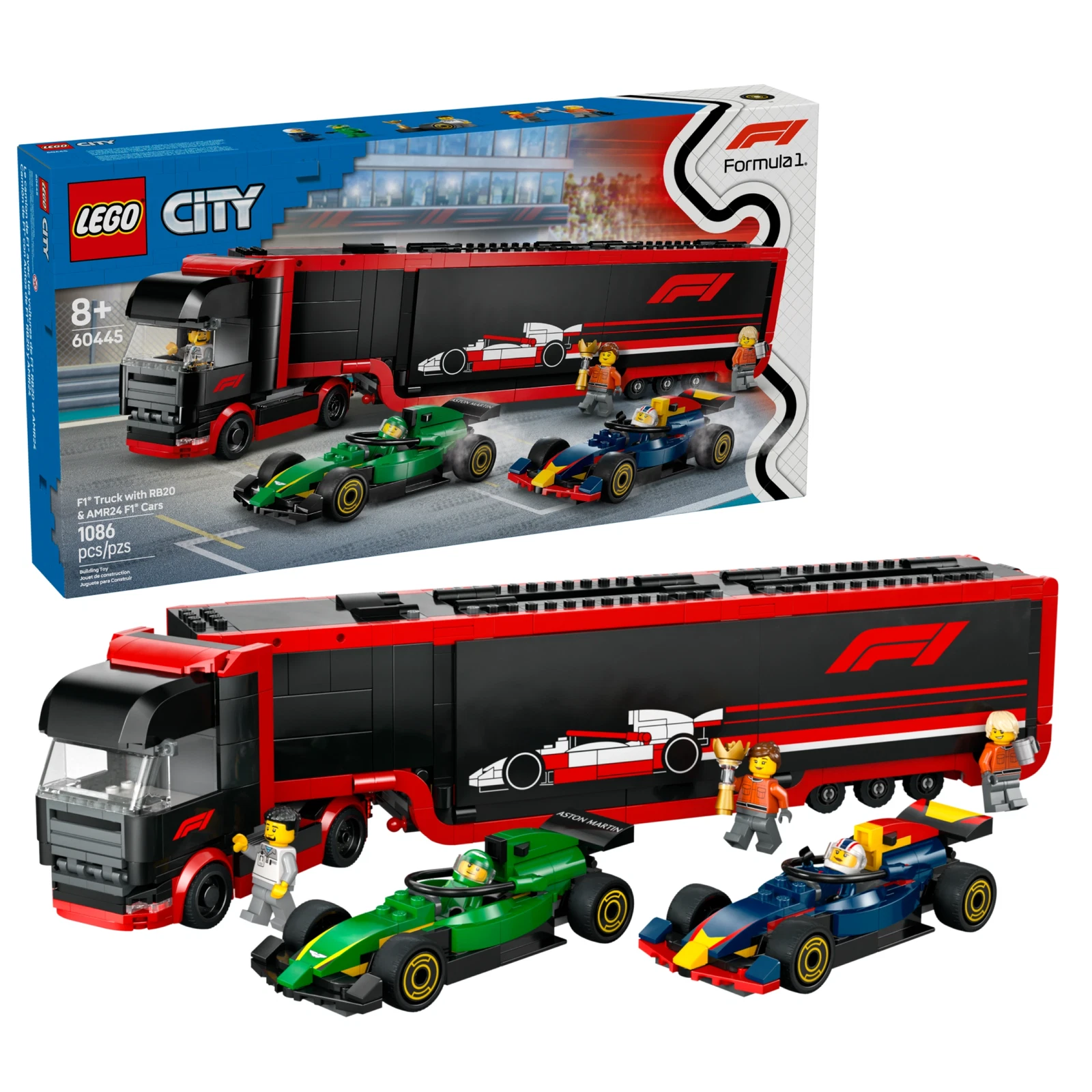 LEGO® City F1 truck met RB20 en AMR24 F1 auto's 60445 (1/8) LEGO® City F1 truck met RB20 en AMR24 F1 auto's 60445 (1/8)